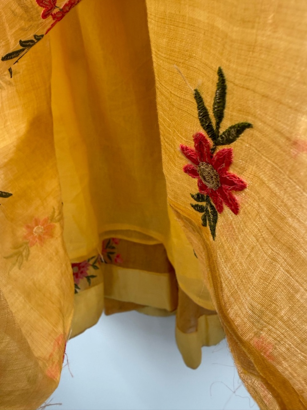 Vintage Gold Embroidered Floral Maxi Skirt Boho Cottagecore Organza Full XS/S - Picture 9 of 9